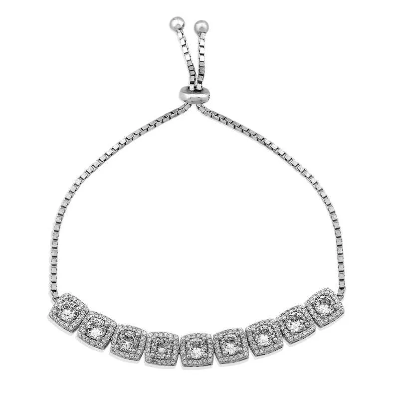 Sterling Silver Open Heart Bracelet with Solitaire Zircon for Women