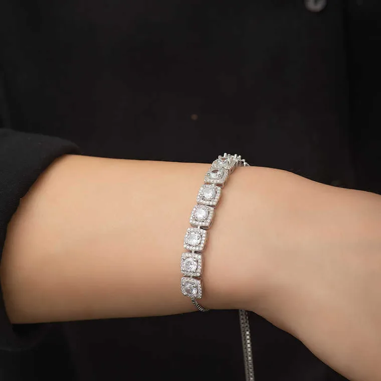 925 Sterling Silver Baguette Stone Slider Bracelet for Women alternate view