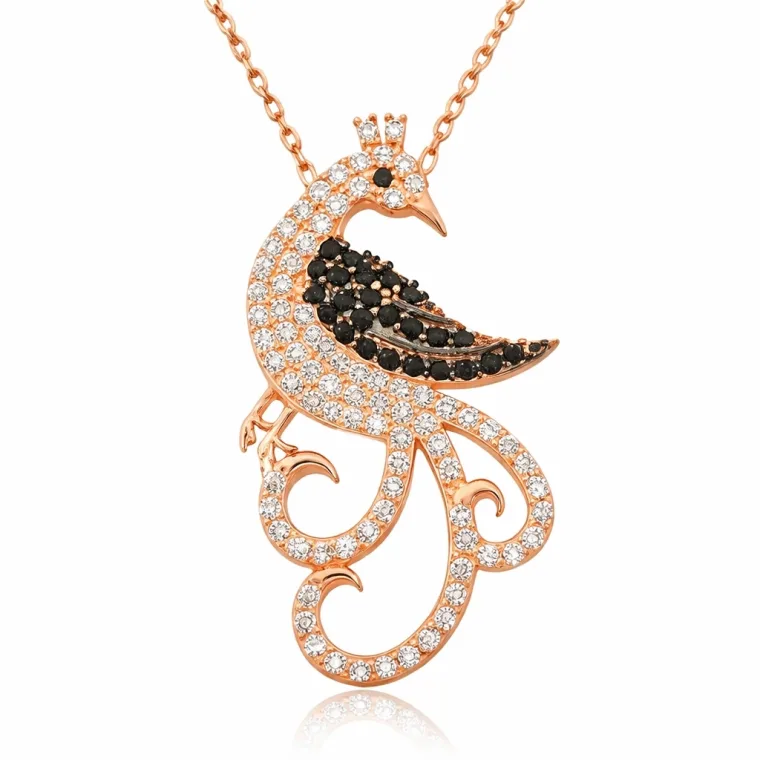 Rose Gold Plated Sterling Silver Peacock Necklace for Women