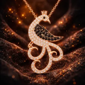 Rose Gold Plated Sterling Silver Peacock Necklace for Women | Colorful Zircon Bird Pendant Jewelry - image 4 thumbnail