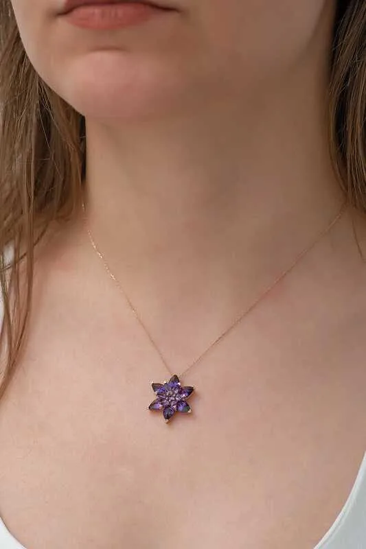 Purple Lotus Flower Necklace | Rose Gold Plated Sterling Silver Spiritual Pendant - image 2