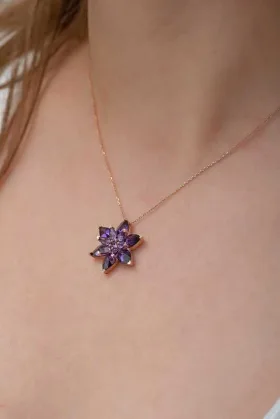 Purple Lotus Flower Necklace | Rose Gold Plated Sterling Silver Spiritual Pendant - image 3 thumbnail