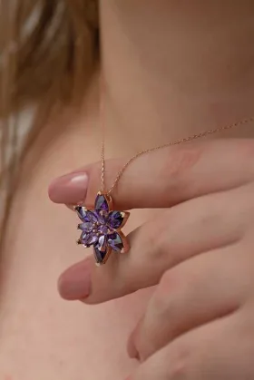 Purple Lotus Flower Necklace | Rose Gold Plated Sterling Silver Spiritual Pendant - image 4 thumbnail