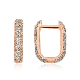 925 Sterling Silver Rose Gold Plated Double-Sided White Zircon J Hoop Earrings for Women | Elegant Everyday Jewelry thumbnail