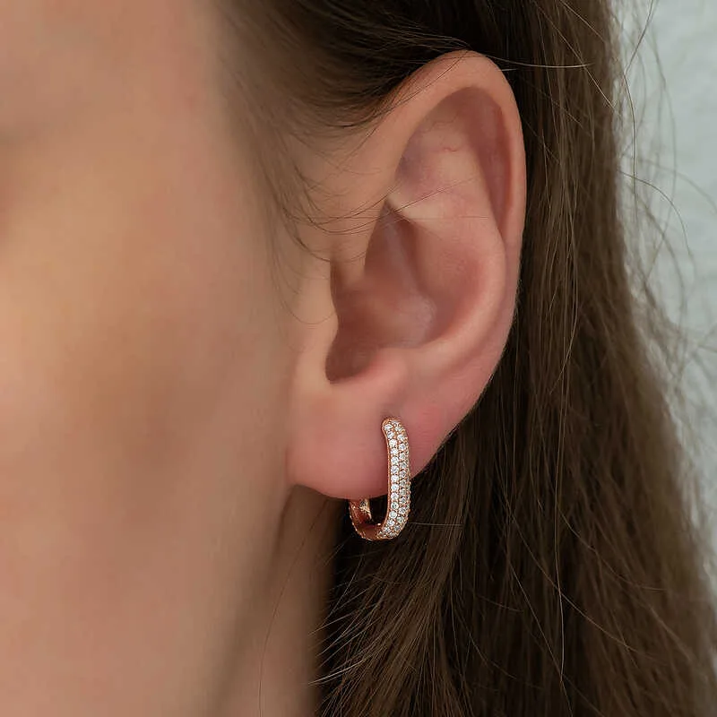 925 Sterling Silver Rose Gold Plated Double-Sided White Zircon J Hoop Earrings for Women | Elegant Everyday Jewelry - image 2