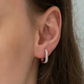 925 Sterling Silver Rose Gold Plated Double-Sided White Zircon J Hoop Earrings for Women | Elegant Everyday Jewelry - image 2 thumbnail