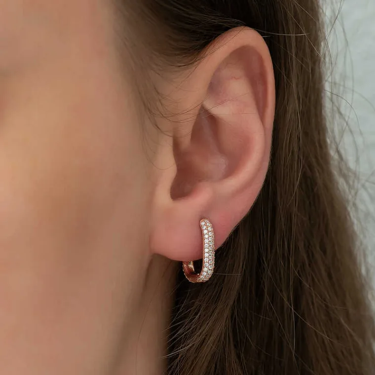 925 Sterling Silver Rose Gold Plated Double-Sided White Zircon J Hoop Earrings for Women alternate view