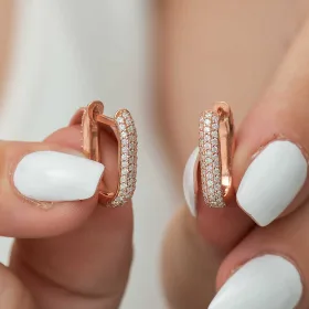 925 Sterling Silver Rose Gold Plated Double-Sided White Zircon J Hoop Earrings for Women | Elegant Everyday Jewelry - image 3 thumbnail
