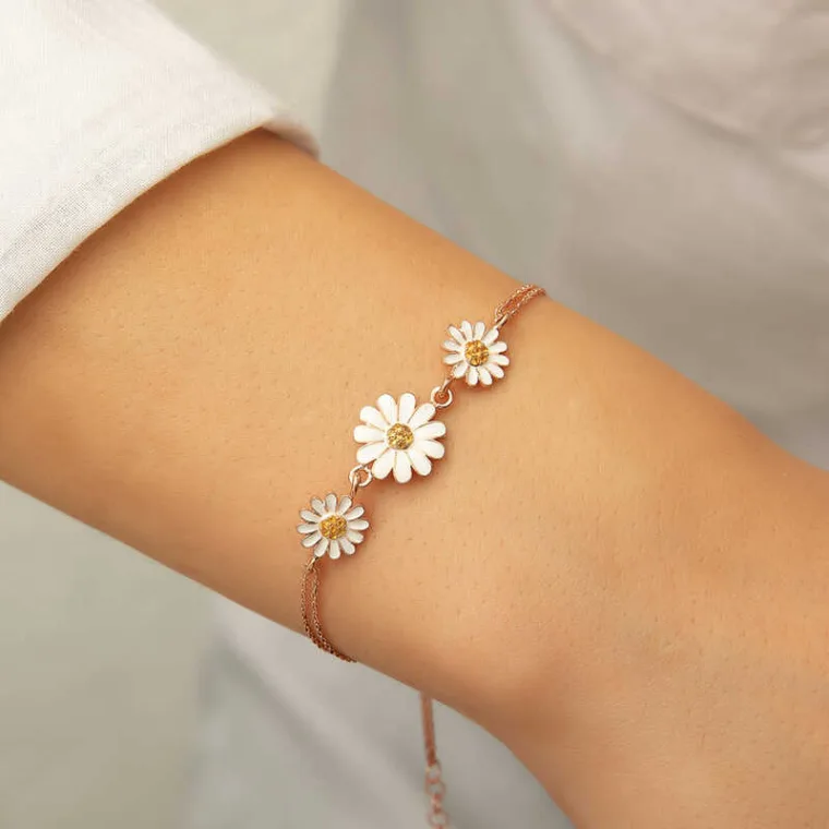 925 Sterling Silver Rose Gold Plated Triple Daisy Bracelet for Women alternate view