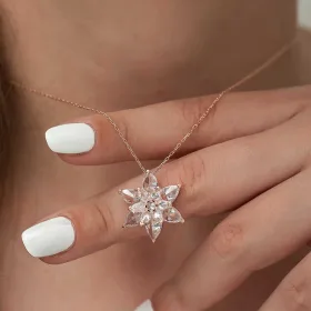 White Lotus Blossom Pendant Necklace | Rose Gold Plated Sterling Silver Floral Jewelry - image 3 thumbnail