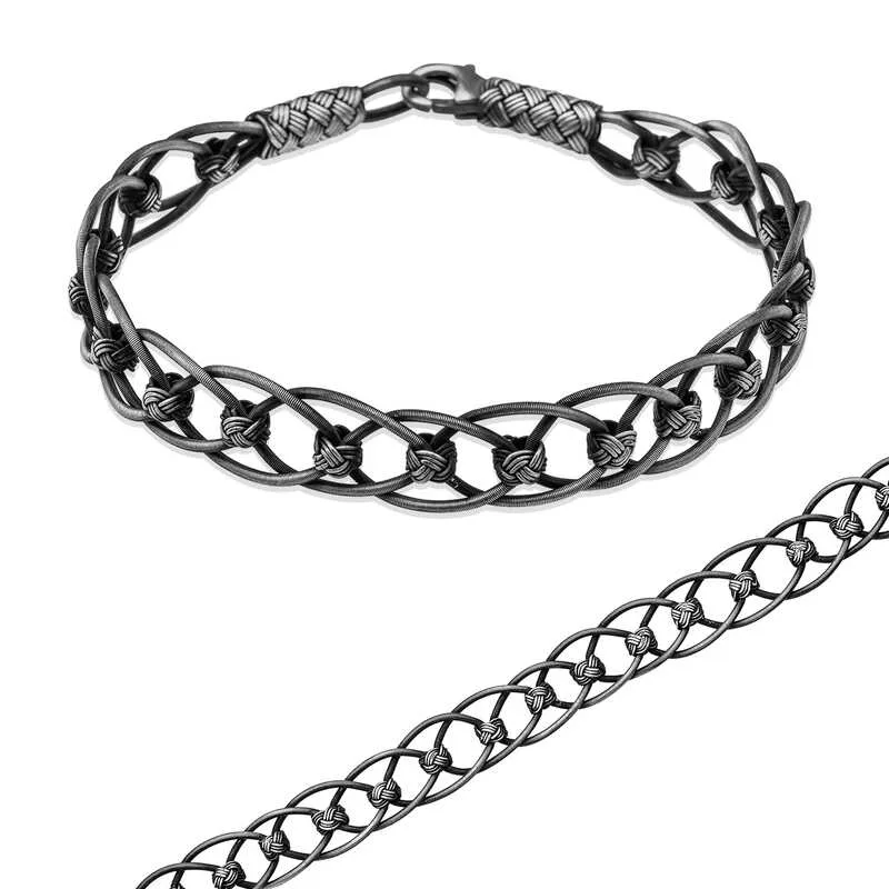 925 Sterling Silver Kazaziye Bracelet Unisex | Handmade Oxidized Silver Woven Jewelry