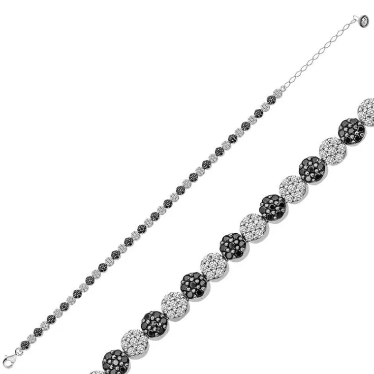 Sterling Silver Black & White Zircon Tennis Bracelet for Women