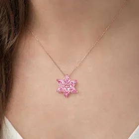 Pink Lotus Necklace | Rose Gold Plated Sterling Silver Floral Pendant - image 2 thumbnail