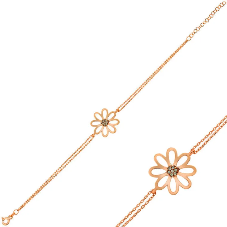925 Sterling Silver Rose Gold Plated Flower Bracelet for Women