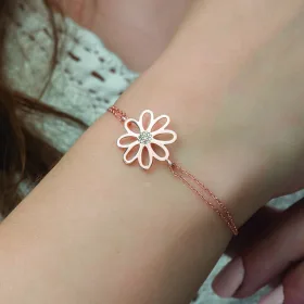 925 Sterling Silver Rose Gold Plated Flower Bracelet for Women | White Zircon Floral Bracelet - image 2 thumbnail
