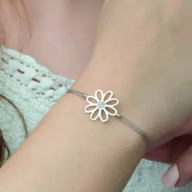 Rhodium Plated Sterling Silver Flower Bracelet for Women | Elegant Floral Jewelry - image 2 thumbnail