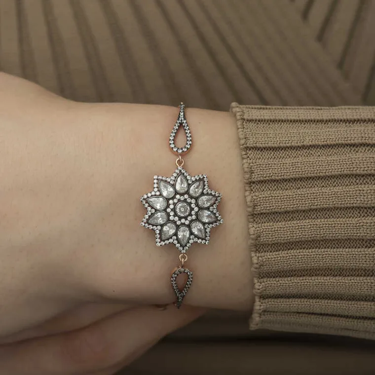 ​925 Sterling Silver Rose Gold Plated Flower Bracelet for Women with Zircon Stones alternate view