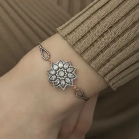 ​925 Sterling Silver Rose Gold Plated Flower Bracelet for Women with Zircon Stones | Diamond Setting Floral Jewelry - image 3 thumbnail