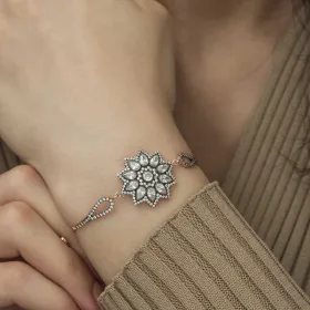 ​925 Sterling Silver Rose Gold Plated Flower Bracelet for Women with Zircon Stones | Diamond Setting Floral Jewelry - image 4 thumbnail