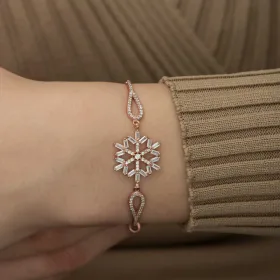925 Sterling Silver Rose Gold Plated Snowflake Bracelet for Women with Baguette Zircon Stones | Elegant Winter Inspired Jewelry - image 2 thumbnail
