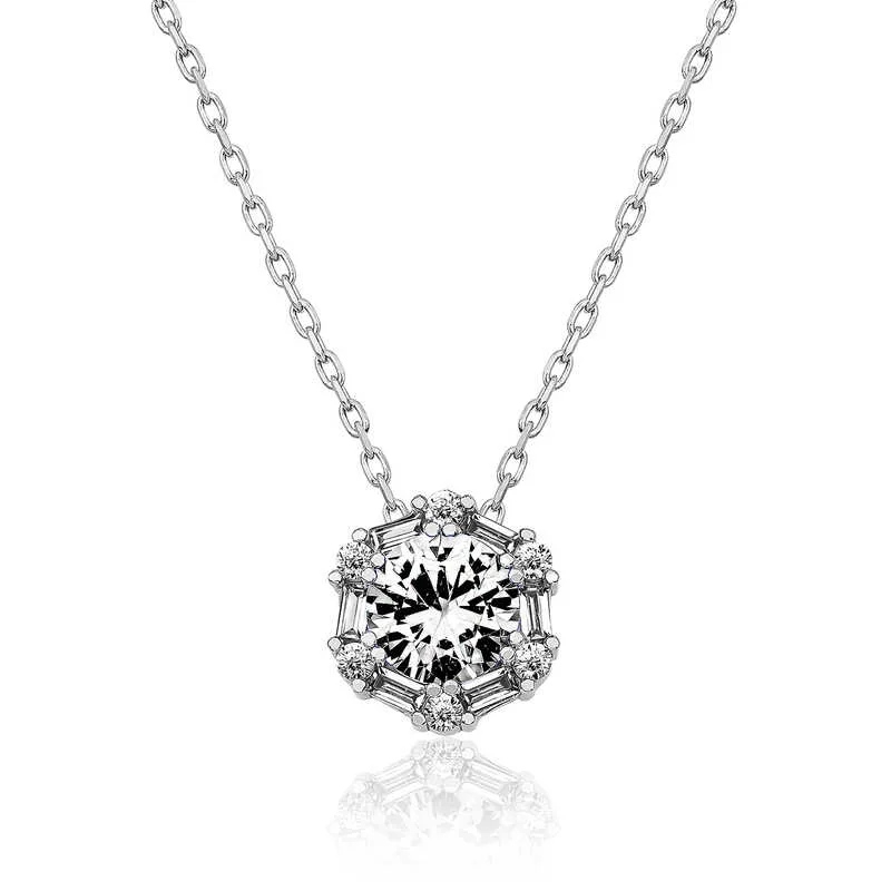 Sterling Silver Ice White Baguette Stone Necklace for Women – Rhodium Plated Elegant Zircon Pendant