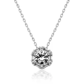 Sterling Silver Ice White Baguette Stone Necklace for Women – Rhodium Plated Elegant Zircon Pendant thumbnail