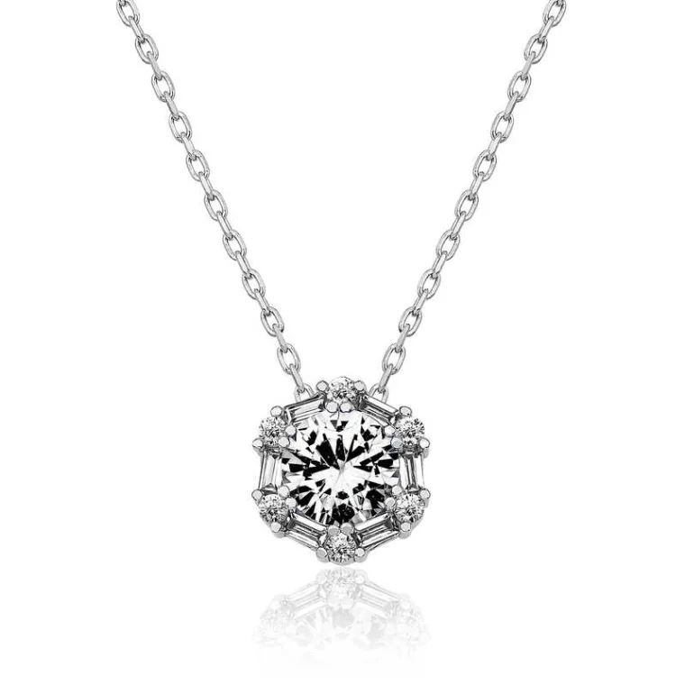 Sterling Silver Ice White Baguette Stone Necklace for Women – Rhodium Plated Elegant Zircon Pendant