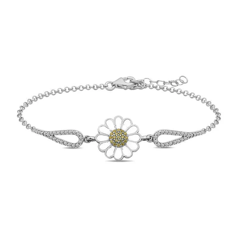 Sterling Silver Open Heart Bracelet with Solitaire Zircon for Women
