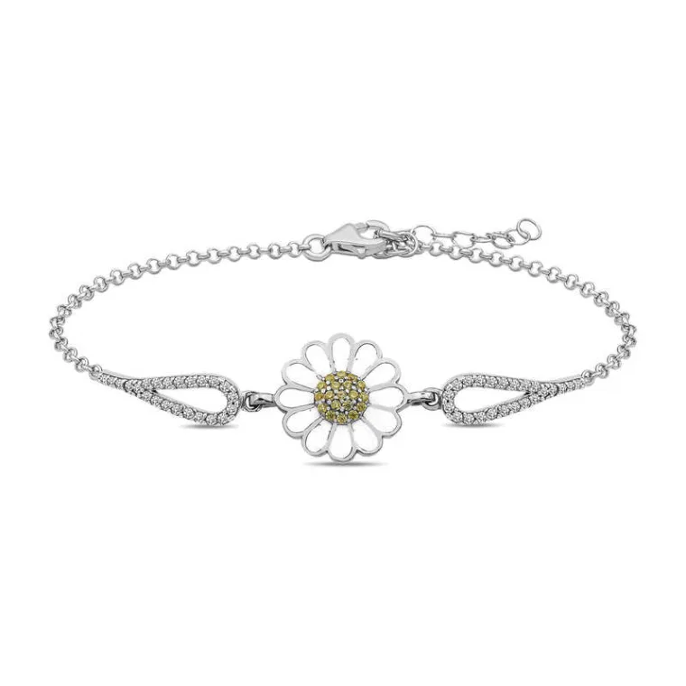 925 Sterling Silver Daisy Flower Bracelet for Women with Zircon Stones