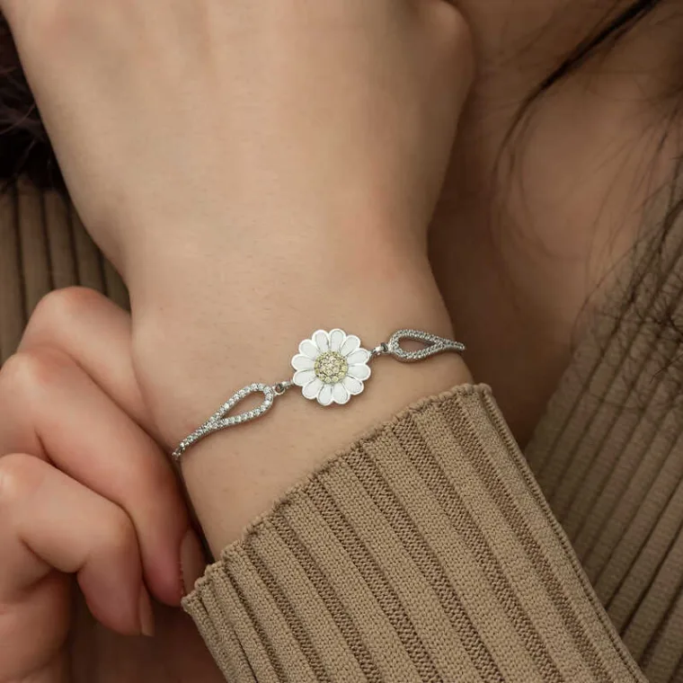 925 Sterling Silver Daisy Flower Bracelet for Women with Zircon Stones alternate view