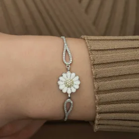 925 Sterling Silver Daisy Flower Bracelet for Women with Zircon Stones | Rhodium Plated Floral Jewelry - image 3 thumbnail