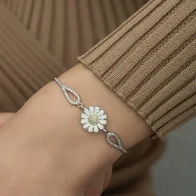 925 Sterling Silver Daisy Flower Bracelet for Women with Zircon Stones | Rhodium Plated Floral Jewelry - image 4 thumbnail