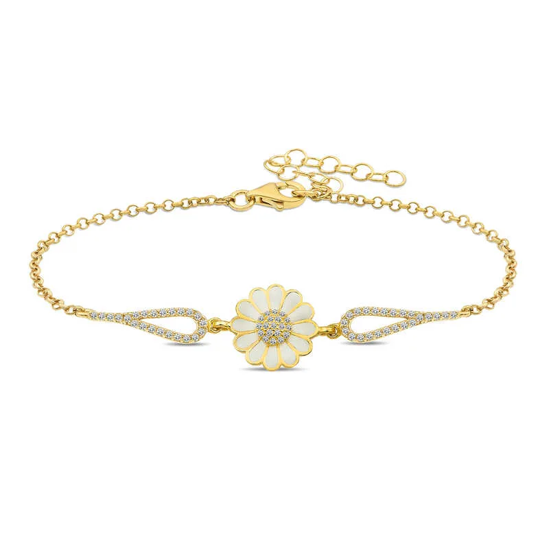 925 Sterling Silver Rose Gold Plated Daisy Flower Bracelet for Women with Zircon Stones | Elegant Floral Jewelry