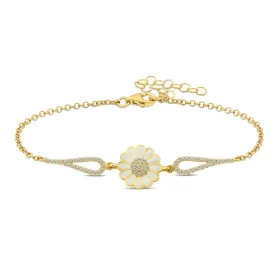 925 Sterling Silver Rose Gold Plated Daisy Flower Bracelet for Women with Zircon Stones | Elegant Floral Jewelry thumbnail