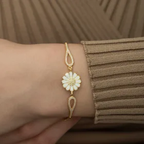 925 Sterling Silver Rose Gold Plated Daisy Flower Bracelet for Women with Zircon Stones | Elegant Floral Jewelry - image 2 thumbnail