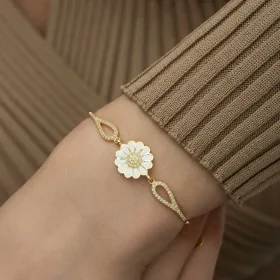 925 Sterling Silver Rose Gold Plated Daisy Flower Bracelet for Women with Zircon Stones | Elegant Floral Jewelry - image 3 thumbnail