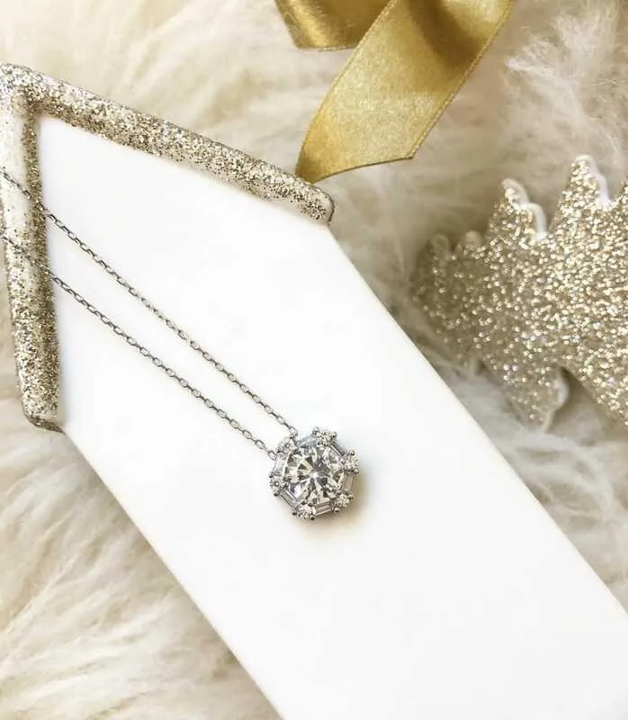 Sterling Silver Ice White Baguette Stone Necklace for Women – Rhodium Plated Elegant Zircon Pendant alternate view