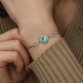 925 Sterling Silver Aquamarine Bracelet for Women | Rhodium Plated Gemstone Inspired Jewelry - image 3 thumbnail