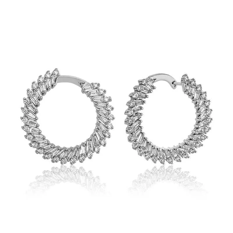 Sterling Silver Rhodium Plated Trapezoid Zircon Drop Earrings for Women | Elegant Geometric Statement Jewelry