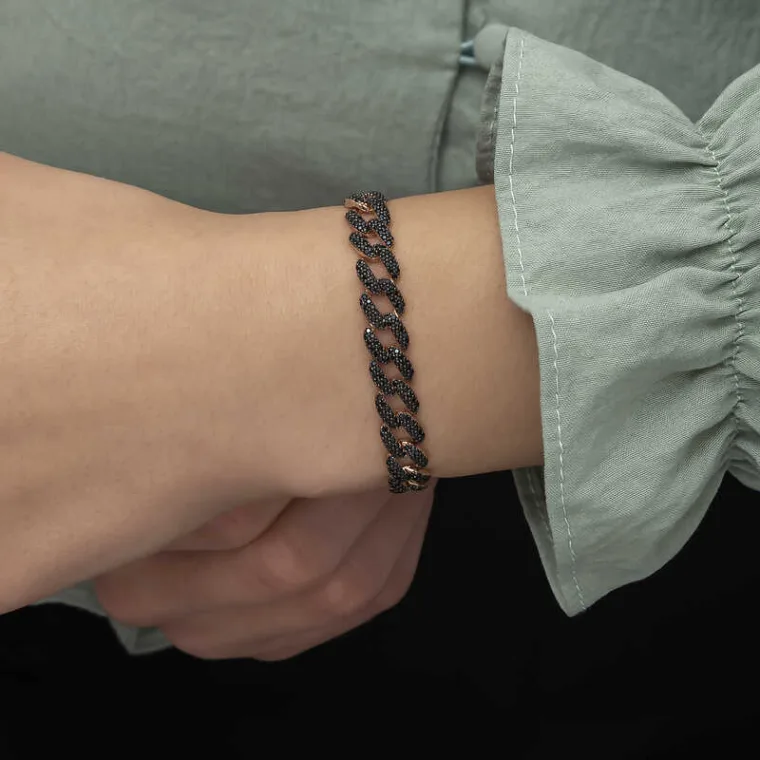 925 Sterling Silver Rose Gold Black Zircon Gourmet Chain Bracelet for Women alternate view