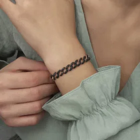925 Sterling Silver Rose Gold Black Zircon Gourmet Chain Bracelet for Women | Luxury Link Bracelet Jewelry - image 3 thumbnail