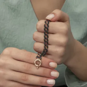 925 Sterling Silver Rose Gold Black Zircon Gourmet Chain Bracelet for Women | Luxury Link Bracelet Jewelry - image 4 thumbnail