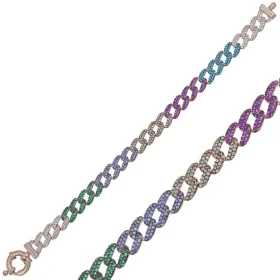 925 Sterling Silver Rose Gold Multicolor Zircon Gourmet Chain Bracelet for Women | Luxury Statement Link Jewelry thumbnail