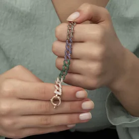 925 Sterling Silver Rose Gold Multicolor Zircon Gourmet Chain Bracelet for Women | Luxury Statement Link Jewelry - image 4 thumbnail