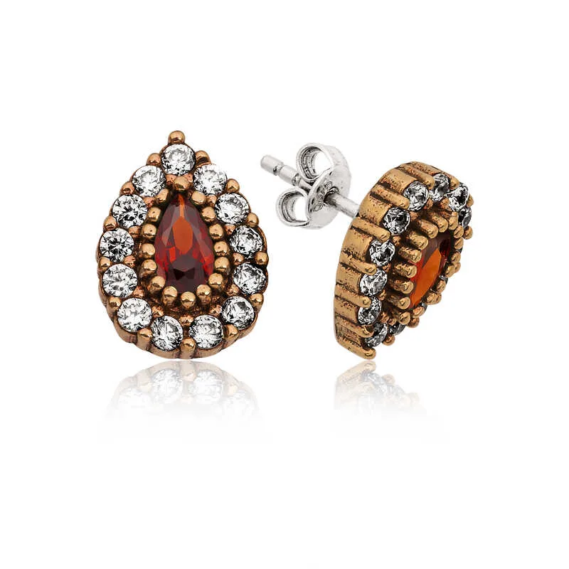 Sterling Silver Vintage Teardrop Stud Earrings for Women | Rhodium Plated Zircon Filigree Jewelry