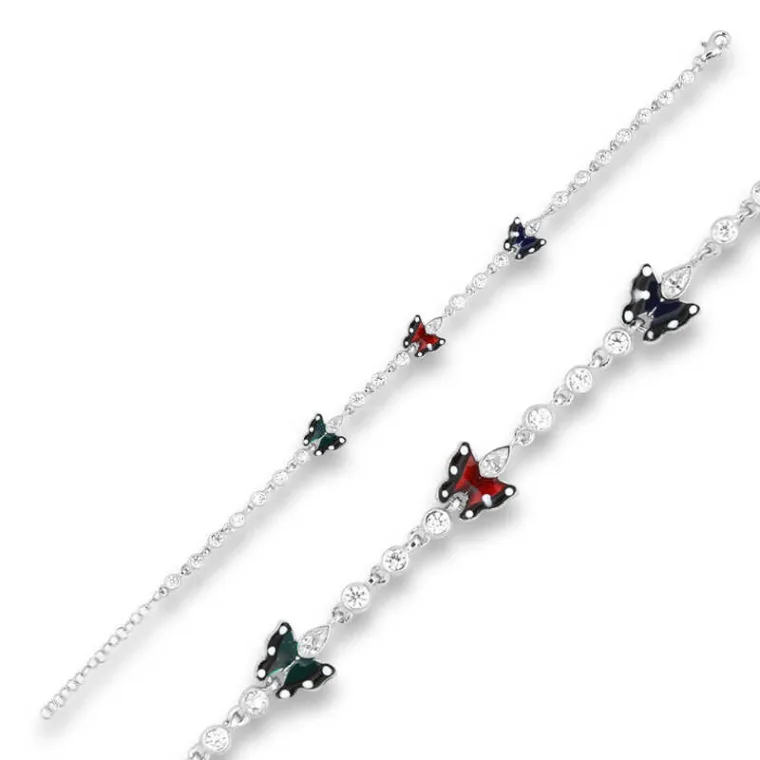 ​925 Sterling Silver Enamel Butterfly Bracelet for Women with Zircon Stones