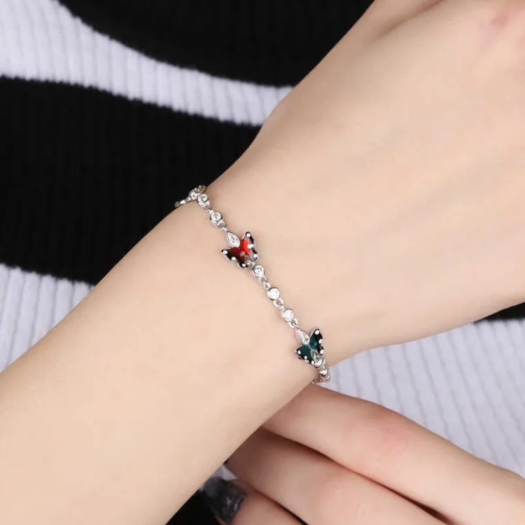 ​925 Sterling Silver Enamel Butterfly Bracelet for Women with Zircon Stones alternate view
