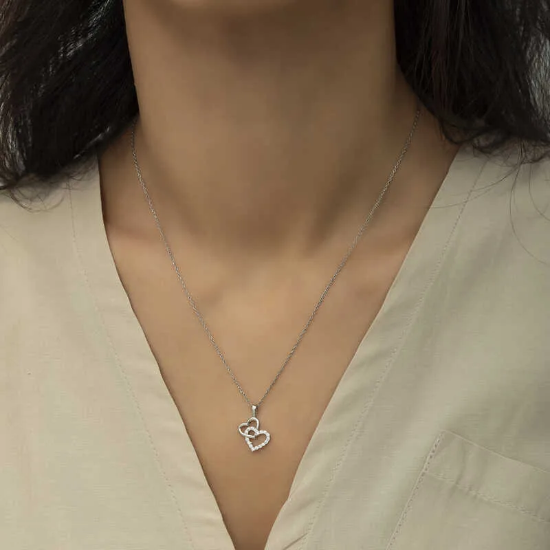 925 Sterling Silver Open Heart Necklace for Women | Rhodium Plated White Zircon Love Pendant Jewelry - image 2