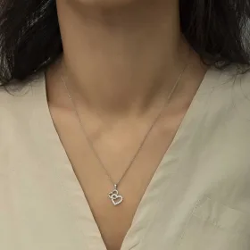 925 Sterling Silver Open Heart Necklace for Women | Rhodium Plated White Zircon Love Pendant Jewelry - image 2 thumbnail