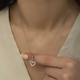 925 Sterling Silver Open Heart Necklace for Women | Rhodium Plated White Zircon Love Pendant Jewelry - image 5 thumbnail